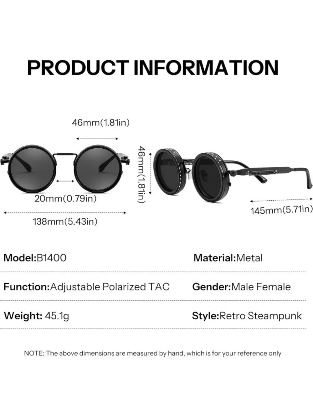 Adjustable Polarized Tint Sunglasses for Men - Steampunk Round Metal Frame